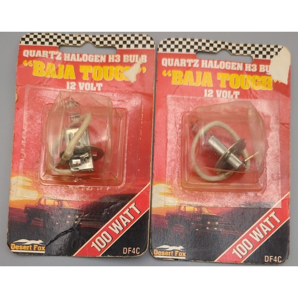 Vtg Desert Fox Baja Tough Replacement‎ Quartz Halogen Light Bulb 2pk H3 100w 12v